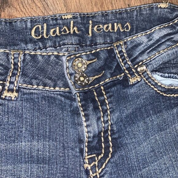 Clash Y2K Era Straight Leg Denim Jeans With Flap Pockets / Whipstitching Size 7 - Picture 10 of 16